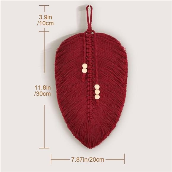 Wine Red Macrame Leaf Wall Hanging,Boho Wall Decor Handmade Macrame Wall Hanging - Picture 4 of 6